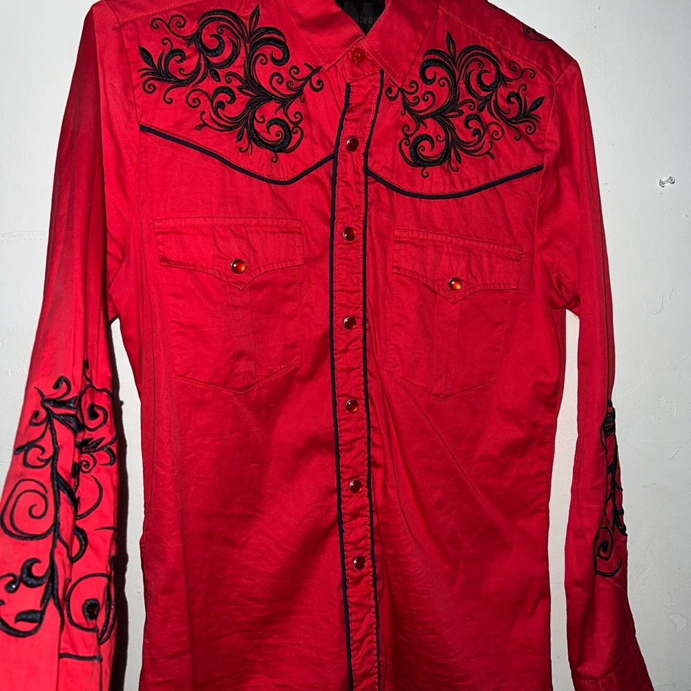 Red Embroidered Women's Top